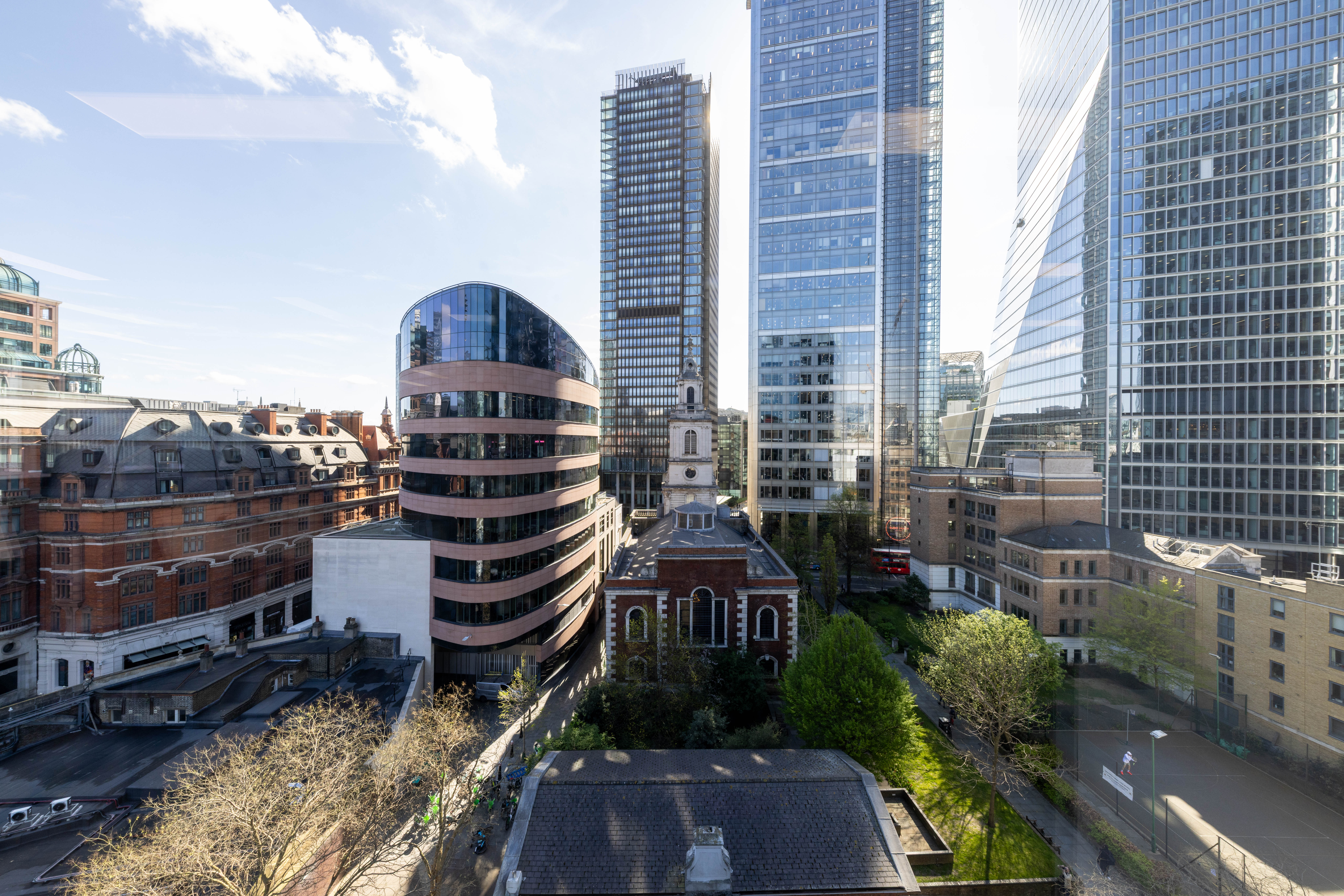 View across Liverpool Street showcasing a blend of historic architecture and modern skyscrapers surrounding MYO Liverpool Street.