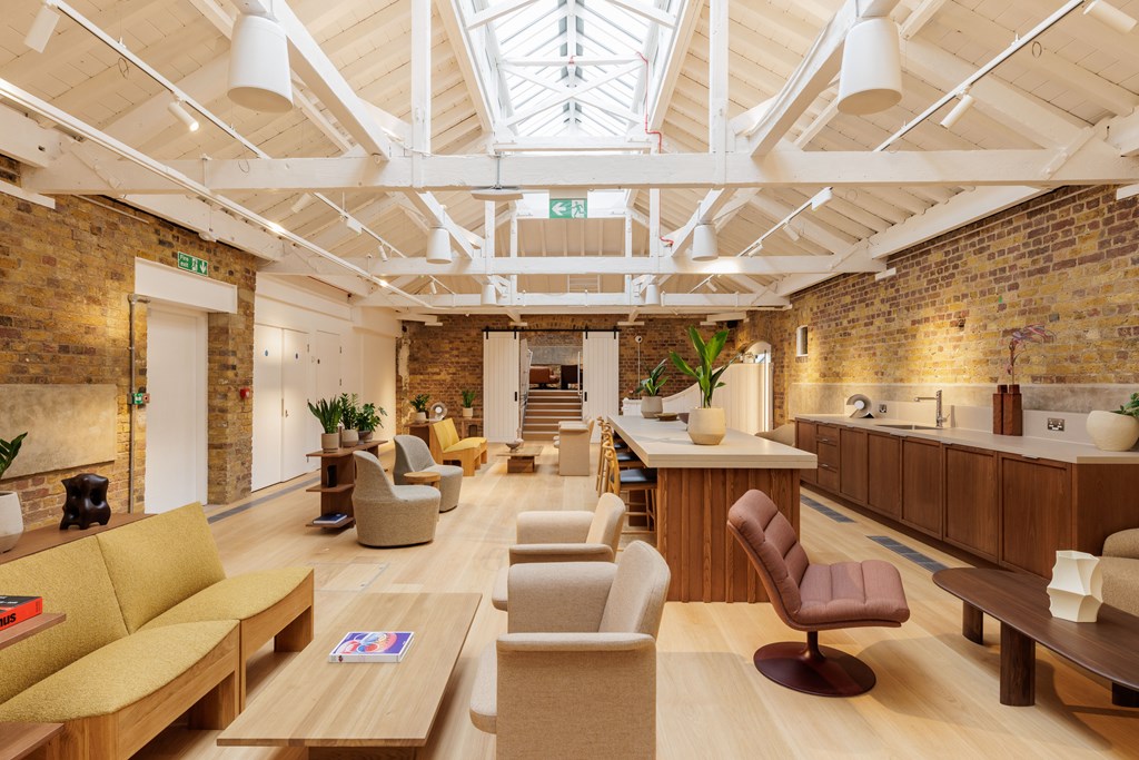 A highly stylised, welcoming lounge space in The Stables, MYO King's Cross