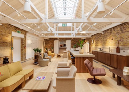 A highly stylised, welcoming lounge space in The Stables, MYO King's Cross