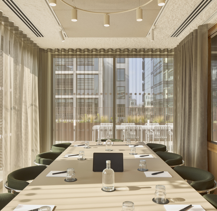 Stylish, secluded meeting room adjacent to outdoor terrace space.