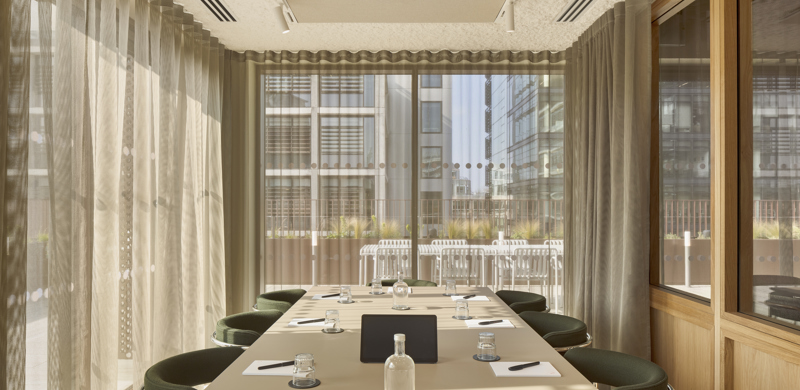 Stylish, secluded meeting room adjacent to outdoor terrace space.